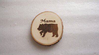 Mama bear wood slice Christmas ornament or magnet, laser